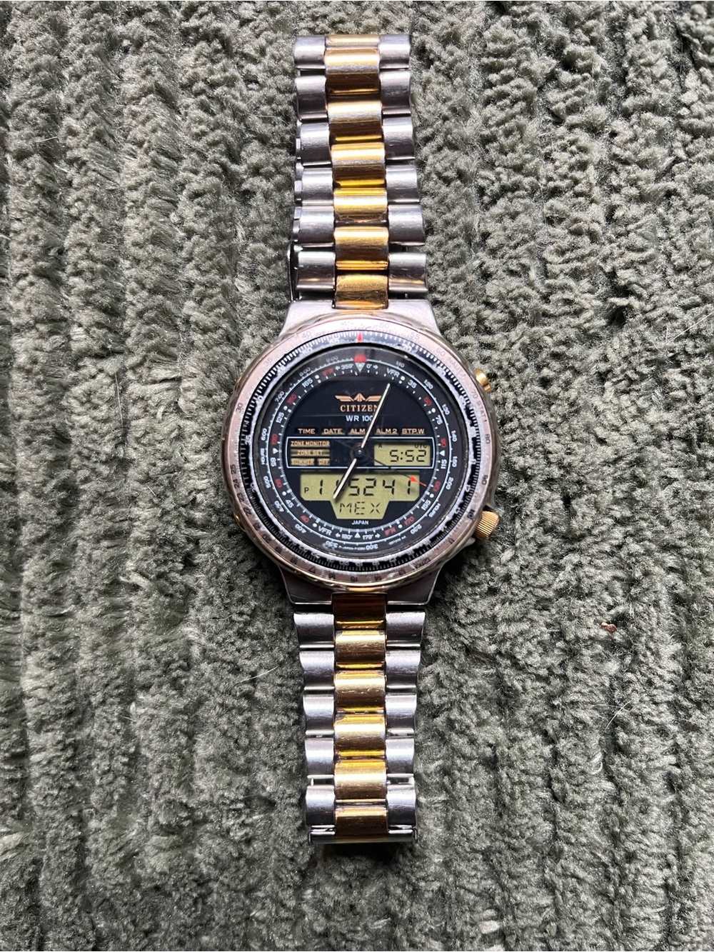 Citizen C080 Two-Tone Analog-Digital Pilot Watch — Gold & Silver